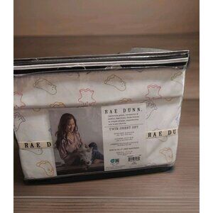 Rae Dunn Halloween SPOOKY‎ Dancing Skeleton Black Cat Twin Sized Sheet Set White